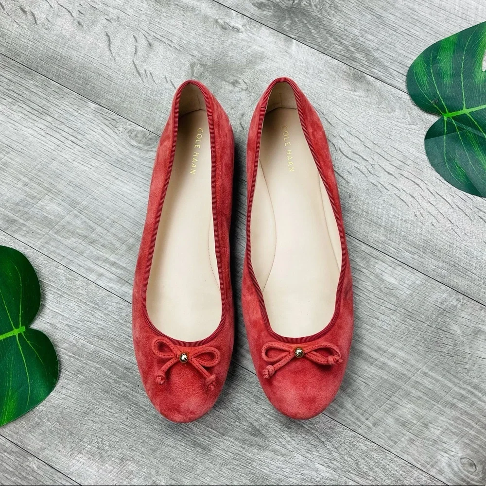 COLE HAAN BLUSH PINK RED SUEDE BOW FLATS